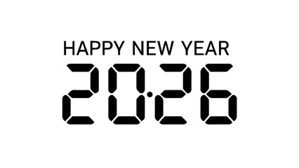 Happy new year 2026 digital clock display celebration greeting future countdown event holiday announcement graphic design element festive occasion time marker calendar transition moment welcome