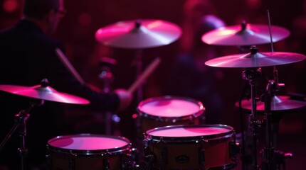 Obraz premium Close-up of a modern drum set on stage for concert 