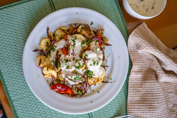 homemade recipe for roasted vegetables with sauce 