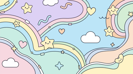 Cute Pastel Funky Outlines Vector Art – Soft Rounded Wavy Shapes, Friendly Cartoon Doodle Elements, and Modern Kawaii Style Design Set