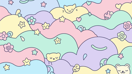 Cute Pastel Funky Outlines Vector Art – Soft Rounded Wavy Shapes, Friendly Cartoon Doodle Elements, and Modern Kawaii Style Design Set