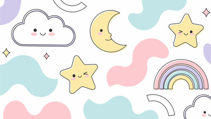 Cute Pastel Funky Outlines Vector Art &ndash; Soft Rounded Wavy Shapes, Friendly Cartoon Doodle Elements, and Modern Kawaii Style Design Set