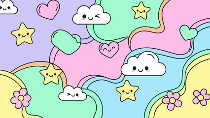 Cute Pastel Funky Outlines Vector Art &ndash; Soft Rounded Wavy Shapes, Friendly Cartoon Doodle Elements, and Modern Kawaii Style Design Set