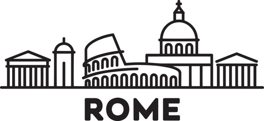 Rome city skyline with famous landmarks travel destination minimal line art illustration