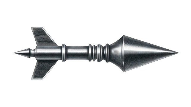 Metal arrow silver isolated sharp aerodynamic pointed fin futuristic object technology Metal arrow with silver finish sharp pointed tip aerodynamic fins and futuristic design isolated transparent