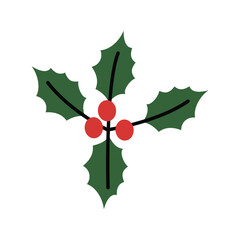 Simple Holly Sprig With Red Berries For Christmas. Christmas Holly Leaves and Berries. Classic Holly Sprig