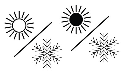 Fire and snowflake temperature icon concept. Weather icon, hot and cold climate icon for web and mobile app. Cool and warm temperature symbol. Vector illustration.