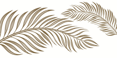 Elegant golden tropical leaves form a decorative border, vector