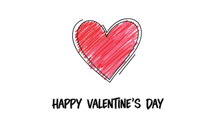 Hand drawn red heart on white background says happy valentine's day
