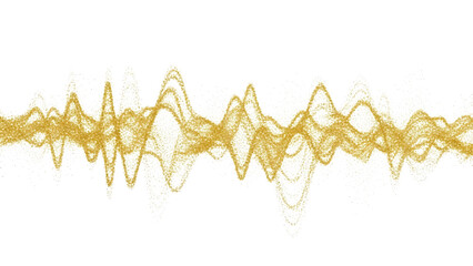 Dynamic visualization of a golden particle frequency wave on a solid black backdrop isolated on transparent background