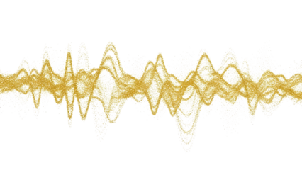 Dynamic visualization of a golden particle frequency wave on a solid black backdrop isolated on transparent background