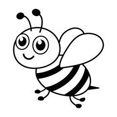 Black and white flying bee. Cute honeybee character. Vector illustration.