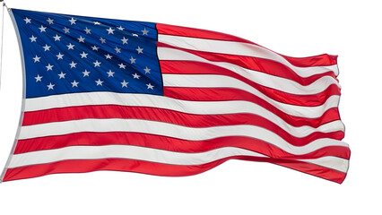 Fototapeta premium Vibrant American flag waving proudly against a stark black background, symbolizing patriotism and freedom.
