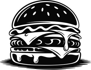Fast Food Burger Silhouette Icon, Cheeseburger Silhouette Vector Design, Minimal Burger Silhouette Logo, Black Burger Silhouette Illustration, Burger Icon Silhouette for Branding