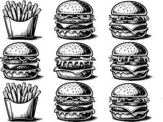 Fast Food Burger Silhouette Icon, Cheeseburger Silhouette Vector Design, Minimal Burger Silhouette Logo, Black Burger Silhouette Illustration, Burger Icon Silhouette for Branding