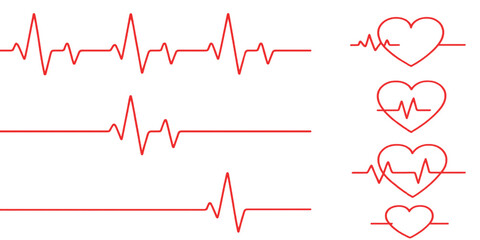 Heart rate pulse graph. Heartbeat icon. ECG, EKG test report. Electrocardiogram line symbol. Heart rhythm sign. Transparent PNG and vector illustration