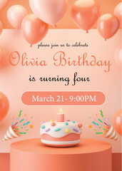 Kids Birthday Invitation Design with Cute Cartoon Party Theme