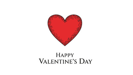 A large red heart with a textured appearance and the words happy valentines day on a white background expressing love and affection