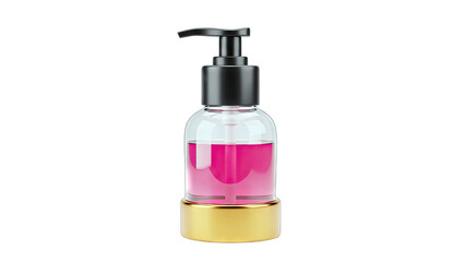 Fototapeta premium Cosmetic Pump Bottle with Pink Liquid on White Background