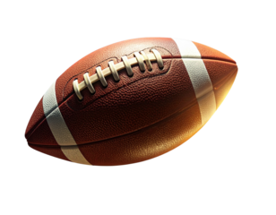 American Football Pigskin Spinning in Mid-Air, dynamic sports motion concept, transparent background png