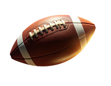 American Football Pigskin Spinning in Mid-Air, dynamic sports motion concept, transparent background png - Powered by Adobe