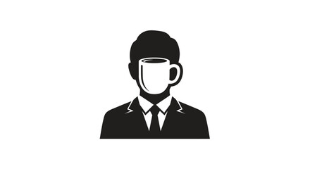 Silhouette of a businessman with a coffee cup for a face symbolizing focus and energy.