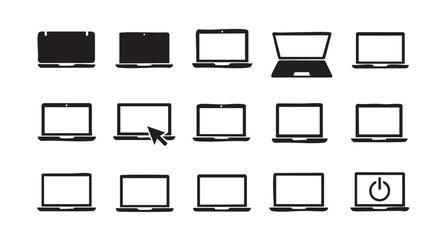 Laptop icons on white background representing technology and communication devices