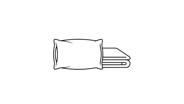 Minimalist line art icon of a pillow with a folded blanket