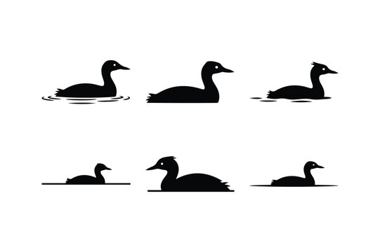 grebe swimming bird silhouette vector set