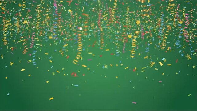 Soft Celebration Confetti Flow on Green Screen with Clean Lower Space for Titles, Logos, and Motion Graphics
