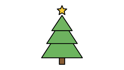 green christmas tree with black outline and with orange star with black outline on the top vector illustration