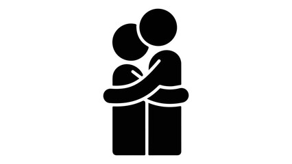icon of couple hugging, very simple sign of couple hugging black and white shape illustration on white background