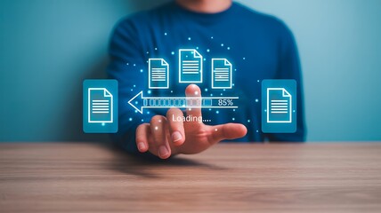 Digital document upload and cloud storage technology concept
