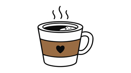 simple cup of coffee with hot coffee inside and with the heart shape on the cup vector illustration