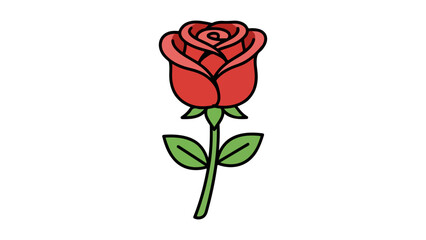 simple cartoon red rose isolated on white