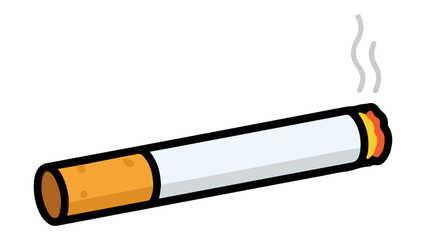 simple cartoon burning cigarette with smoke vector illustration on white background
