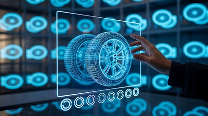 Futuristic automotive wheel technology interface with digital display
