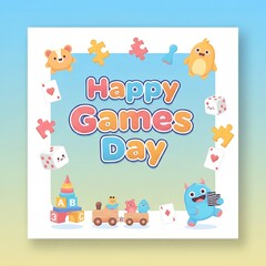 Obraz premium Happy games day cute cartoon illustration for kids