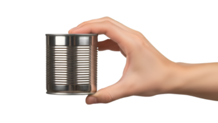 Hand Holding a Metal Tin Can on Black Background