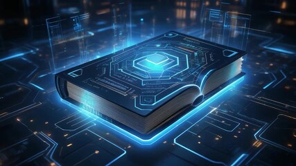 Digital Book Glowing with Tech Circuitry - Powered by Adobe