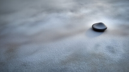Black stone on smooth sand surface with soft natural lighting  