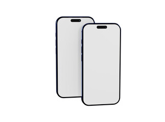 Two modern smartphones with blank screens, perfect for showcasing app design, web interfaces, and digital conten