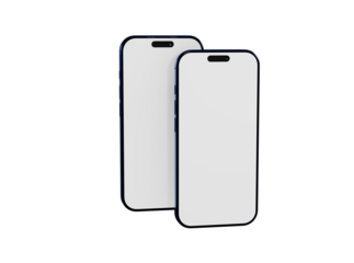 Two modern smartphones with blank screens, perfect for showcasing app design, web interfaces, and digital conten