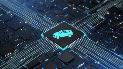 Car Technology Integration: Circuit Board with Vehicle Icon - Powered by Adobe
