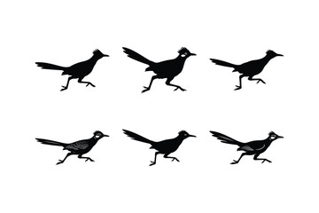 roadrunner running bird silhouette vector set