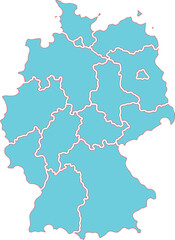 Light Blue Germany Map with Federal State Borders Vector Illustration