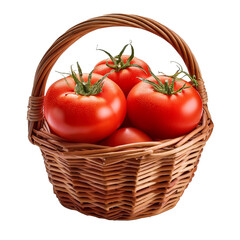 Ripe red tomatoes in a basket are a fresh, organic, and healthy vegetarian food