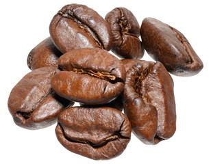 Roasted coffee beans, shot close-up on an isolated background