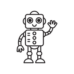 Naklejka premium a simple line drawing depicts a friendly robot waving showcasing a classic and charming mechanical design