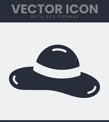 Wide brimmed hat minimalist filled icon, sunhat, fedora, summer, beach, fashion, accessory, clothing, style, headwear, vacation, travel, holiday, classic, solid vector symbol illustration
